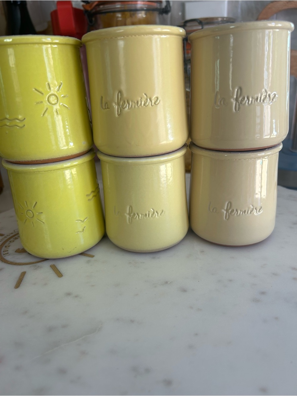 La Fermière Ceramic Yogurt Pots - Set of 6 in Yellow, Cream & Yellow decor